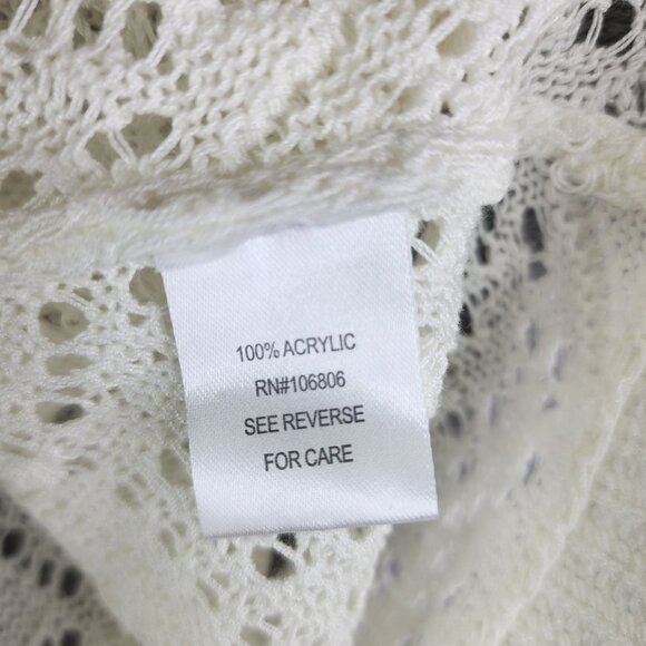 Womens Ivory White Emily Daniels Open-Knit Sweater 3/4 Sleeve Round Neck Size XL - Picture 9 of 13